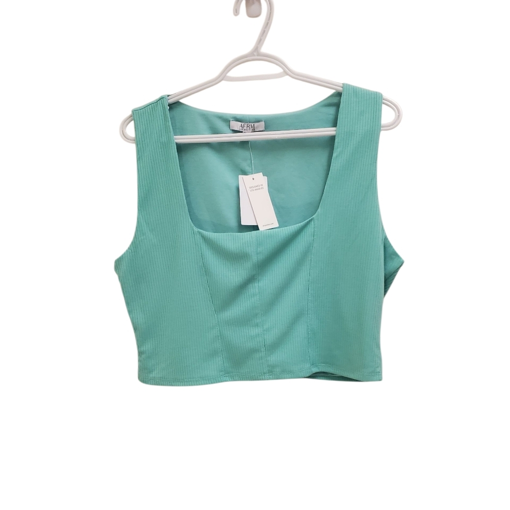 Crop Top‎ Sleeveless Ribbed Square Neck Mint Green